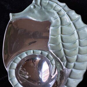 Mariposa Aqua Silver Seahorse Serving Tray Platter Coastal Nautical Platter